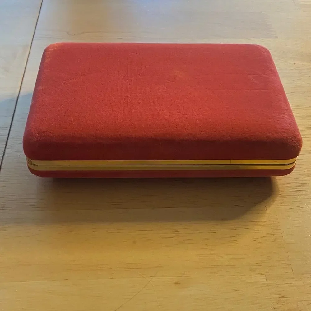 Red Velvet Jewelry Box with Gold Trim
